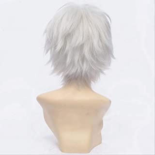 AHJSN Silver White Short Cosplay peluca Gintama Disfraz de Halloween Pelucas de cabello sintético para hombres 8inches White