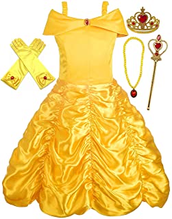 ALEAD Disfraz de Princesa Belle Vestido y Accesorios- Guantes- Tiara- Varita y Collar