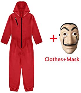 Amycute 2 PCS Traje de Disfraz con Máscara- Mono Rojo Careta Disfraz de Ladrón Salvador Dalí para Cosplay Carnaval Navidad Halloween para Hombre Mujer