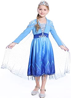Amycute Vestido de Princesa- Princesa Frozen Disfraz de Cosplay de Reino de Hielo para Navidad-Fiesta de Cumpleaños Infantil Niñas