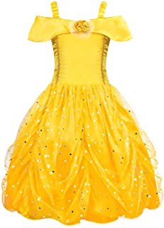 AmzBarley Disfraz de Princesa Belle Vestido de Fiesta Cosplay para niñas-Halloween