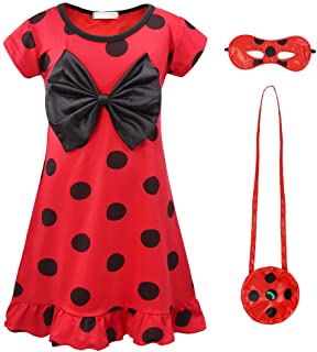 AmzBarley Ladybug Lady Bug Disfraz Niña Cumpleaños Mariquita Infantil-Girls Dress Up-Vestido Traje Falda Escenario para Cosplay Halloween Carnaval