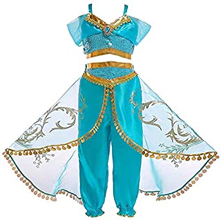 Atorcher Princess Disfraz de jazmín para niñas con Lentejuelas de jazmín Aladdin Disfraz de Princesa árabe para niños