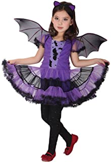 BBSMILN Disfraces de Halloween Niña 2-15 años- Disfraz Ropa Cosplay Vestido + Diadema + ala de murciélago