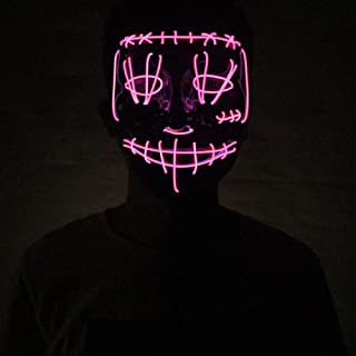 BFMBCHDJ Máscara Led Glow Máscara de Halloween Hombres y mujeres adultos Señoras Niños y niñas Máscaras de fiesta loca Luces Aj Un tamaño