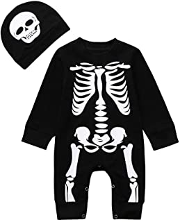 Bebe Niño Halloween Disfraz Esqueleto Peleles de Manga Larga + Sombrero