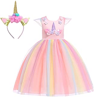 Bmeigo Vestido de Princesa Niña Chicas Disfraz Lujoso Equipar para Actuación Ceremonia Flores Carnaval Fiesta de Cosplay 3-9Y
