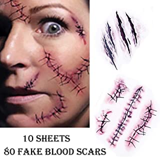 Chengzhi Tatuajes Temporales (10 Hojas) - Halloween Zombie Cicatrices Tatuajes Pegatinas con Falso Scab Sangre Especial Fx Costume Maquillaje Props