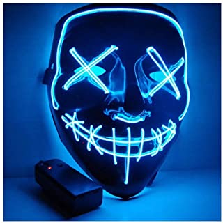 CompraFun Máscara LED Halloween- Máscara Disfraz Luminosa Craneo Esqueleto- para Navidad Halloween Cosplay Grimace Festival Fiesta Show- Funciona con Baterías (no Incluidas) (Azul)