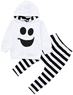 Disfraz Halloween Niño Bebe 1-4 años Ghost Smile Sudaderas con Capucha y Manga Larga + Pantalones a Rayas