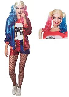 Disfraz PACK DISFRAZ Y PELUCA para Halloween de Mujer de Payasa Asesina Harley Quinn- Talla M. Talla Unica Adulto. Cosplay Suicide Squad Arlequín Halloween Escuadrón Suicida. Herley Quinn