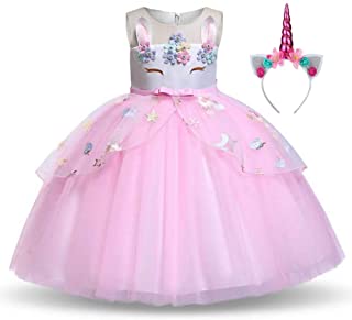Disfraz Unicornio Niña- Vestidos Unicornio niña- Fiesta de Cosplay- Boda- Partido-Vestido De Princesa (3-4 Años- 104 cm)