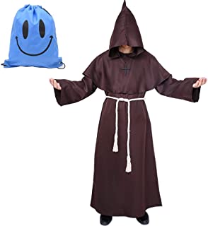Disfraz de Monje Sacerdote Túnica Medieval Renacimiento Traje con Cruz para Halloween Carnaval (XL- Marrón)