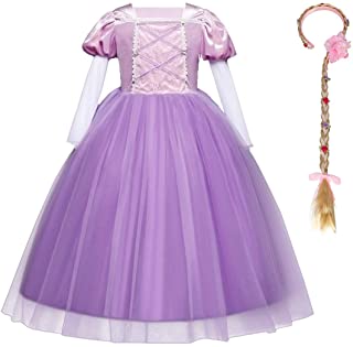 Disfraz de Princesa Rapunzel Niña Vestido Fiesta Manga Larga Carnaval Cosplay Halloween Vestirse Niños Vestido Largo Tul Venda Juego de 2