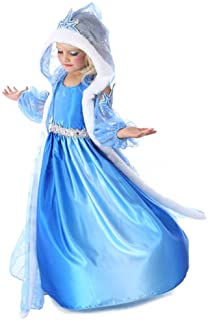 Disfraz de Reina del Hielo - Princesa de Nieve para niñas - Disfraz de 3 Piezas con Capa - Azul - Talla 120 (110-116)