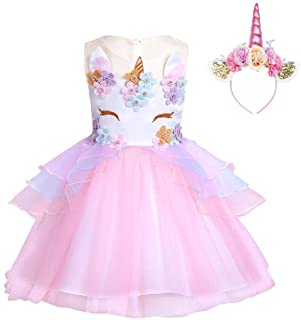FONLAM Vestido de Fiesta Princesa Niña Bebé Disfraz de Unicornio Ceremonia Cumpleaños Vestido Infantil Flores Carnaval Niña Cosplay