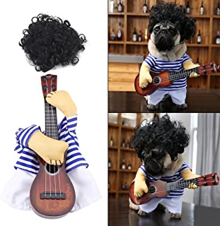 Fdit Disfraz de Mascota Traje de Gato para Perro Mujer Hombre Disfraz de Mascota Divertido Traje de Estilo Guitarrista Algodón (M)
