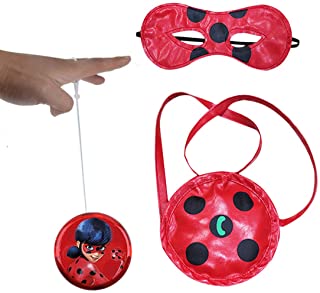 Geenber Miraculous Ladybug Yo-Yos Ball Toy Set para niños con Bolso y máscara para los Ojos Juguetes creativos de malabarismo Cosplay para niñas Figuras Regalo de cumpleaños