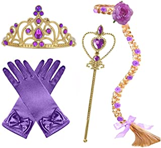 GenialES 4 Piezas Princesa Dress Up Accesorios para Niñas Diadema Varita Mágica Trenza Guantes Púrpura para Cumpleaños Party Carnaval Fiesta Cosplay Halloween