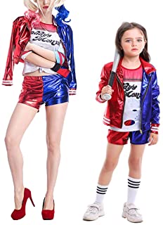 Hivia Disfraz de Joker Mujer Niñas Harley Quinn Chaquetas- Pantalones y Camisetas Ropa de Mamá e Hija Cosplay