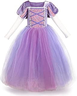 IWEMEK Sofia el Primer Traje de Princesa Rapunzel Disfraz Carnaval para Ninas Halloween Navidad Cumpleaños Cosplay Costume Vestido de Manga Larga Fiesta de Baile de Tul 3-8 Años
