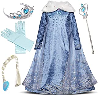 IWFREE Disfraz de Princesa Elsa para niña Capa Disfraces Vestido Accesorios para Niñas- Reino de Hielo Vestido Elsa Carnaval-Cosplay-Navidad-Fiesta de Cumpleaños