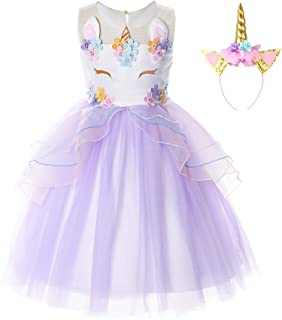 JerrisApparel Disfraz Unicornio Niña Volantes Flor Boda Partido Princesa Vestido