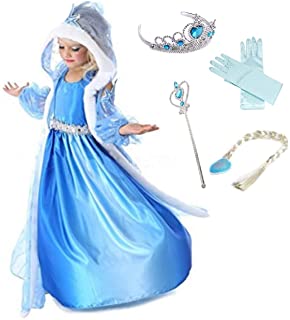 LOBTY Vestido de Princesa Elsa Reina Disfraz Elsa Vestido Infantil Niñas Costume Azul Cosplay de Disfraz de Halloween Cumpleaños Disfraz de Princesa Frozen Elsa Halloween Traje Fiesta