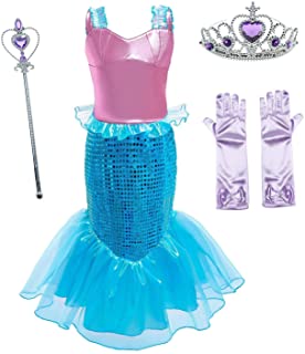 Le SSara Vestido de Fiesta de Lentejuelas de Disfraces de Princesa Ariel para Niñas con Accesorios para Niños