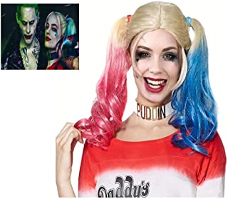 ML Peluca Peluca Disfraz Harley Quinn Suicide Novia de Joker para Halloween o Carnaval. Peluca Cosplay Rubies Harley Quinn Novia de yoker Disfraz Hallowen niña