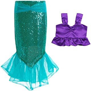 MSemis Traje de Baño Disfraz Infantil de Sirenita para Niñas Bikini + Falda Elástica con Lentejuelas Disfraces Sirena Ropa de Playa Fiesta Regalo Cumpleaños