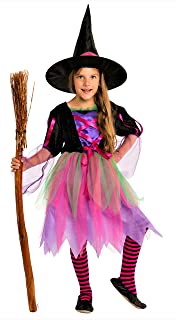 Magicoo - Disfraz de Bruja de neón para niños- niña- Halloween- con Sombrero
