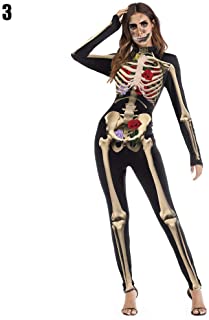 Mujer Disfraz Halloween Hueso Esqueleto Mono Cosplay Body Manga Larga - 3- S-M