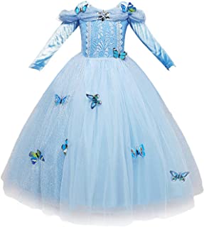 NNDOLL Vestido de Cenicienta Trajes de Carnaval niña niña Princesa Vestido Azul Claro 870 (110 (2-3 años)