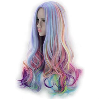 Pelucas de disfraces de Halloween AHJSN para mujeres Multicolor largo rizado sintético peluca fiesta Cosplay alta temperatura