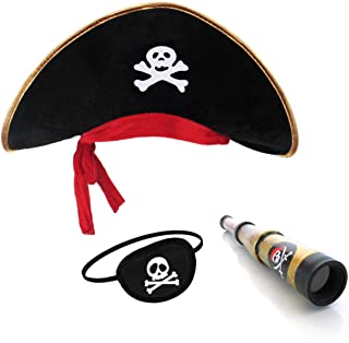 Pirata Sombrero Parche Ojo Capitán Telescopio para Niños y Adultos