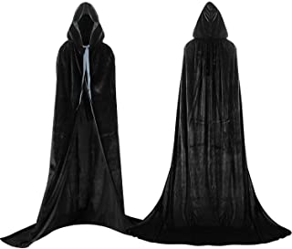 Proumhang Capa con Capucha Terciopelo Negro Largo Disfraz de Halloween para Mujeres Hombres Halloween Fiesta Disfraces 170 cm