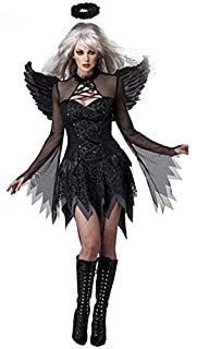 SHENGNONG Disfraz de ángel Oscuro Sexy de Halloween Disfraz de Deseo de ángel Oscuro para Mujer Negro Blanco