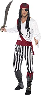 Smiffy.S 25783L Disfraz De Hombre Pirata Con Camisa- Pantalones- Banda Para El Pelo Y Cinturón- Negro - Blanco- L - Tamaño 42--44-