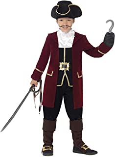 Smiffy.S 43997S Traje De Capitán Pirata De Lujo Con Chaqueta- Falso Chaleco Y Pantalones- Negro- S - Edad 4-6 Años