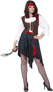Smiffy.s Smiffys-20470M Disfraz de Mujer Pirata- Camisa con Chaleco Unido- Falda- cinturón y Banda para el Pelo- Color marrón- M-EU Tamaño 40-42 20470M