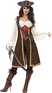 Smiffy.s Smiffys-26225M Disfraz de moza Pirata de Alta mar- con Vestido- Pantalones y tahalí- Color marrón- M-EU Tamaño 40-42 26225M