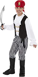 Smiffys-25761L Disfraz de Pirata y Camisa- Pantalones- cubrebotas- pañoleta para- Color Negro y Blanco- L-Edad 10-12 años (Smiffy.S 25761L)