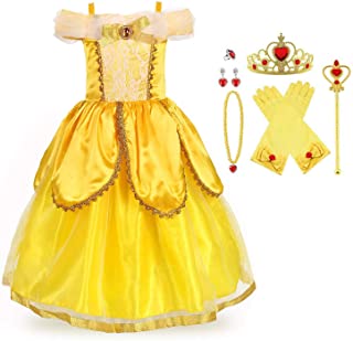 JerrisApparel Ni/ña Princesa Belle Disfraz Lentejuela Tul Fiesta Vestido