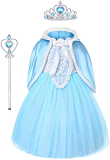 URAQT Princesa Disfraces para Niños- Princesa Disfraz Traje Parte Las Niñas Vestido- Disfraz Infantil para Navidad- Girls Princess Fancy Dress- Azul- 110cm