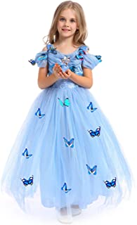 URAQT Princesa Traje del Vestido- Traje de Princesa Azul con Mariposas Vestido Infantil Disfraz de Princesa de Niñas para Fiesta Carnaval Cumpleaños Cosplay Halloween (110)