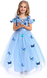 URAQT Princesa Traje del Vestido- Traje de Princesa Azul con Mariposas Vestido Infantil Disfraz de Princesa de Niñas para Fiesta Carnaval Cumpleaños Cosplay Halloween (150)