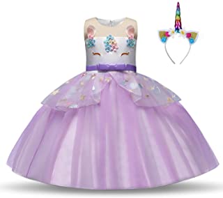 Vestido de Unicornio para niñas con Diadema- Vestido de Princesa- Disfraz de Unicornio- para niñas de 3 a 10 años