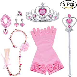 Vicloon 9pcs Accesorios de Princesa Dress Up para Niñas Trenza Varita Mágica Corona Diadema Collar Guantes para Cosplay Carnaval Fiesta de Cumpleaños
