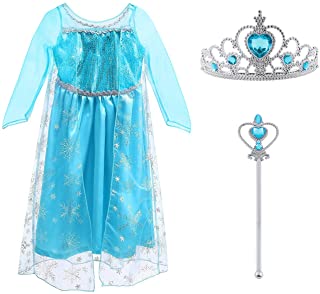 Vicloon - Disfraz de Princesa Elsa-Capa Disfraces-Belle Vestido y Accesorios para Niñas- Reino de Hielo - para Carnaval-Cosplay-Navidad-Fiesta de Cumpleaños - 5 Trajes Diferentes para Elegir